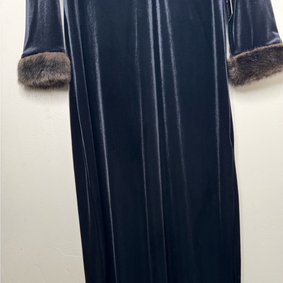 Patra womens L black velvet long sleeve fur cuff maxi dress witchy Gala formal - Picture 5 of 9
